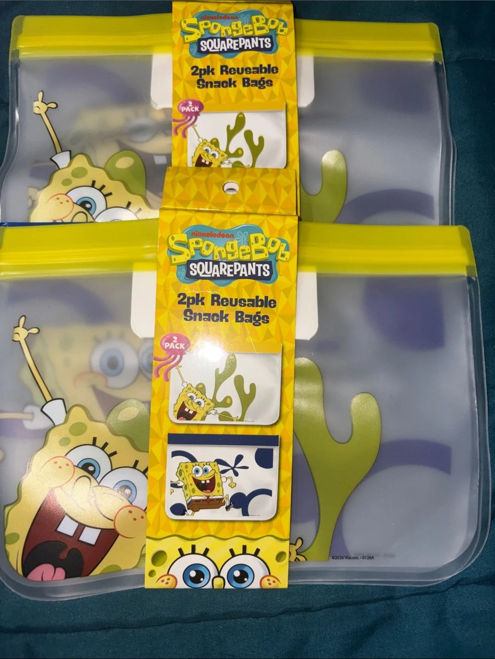 SpongeBob Squarepants Yellow & Blue Reusable Snack Bag 2-Pack x 2